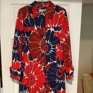 Boden Red and Blue Floral Trench Coat